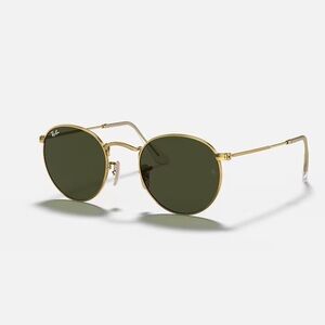 Ray Ban Round Metal Polished Gold with Green Lenses